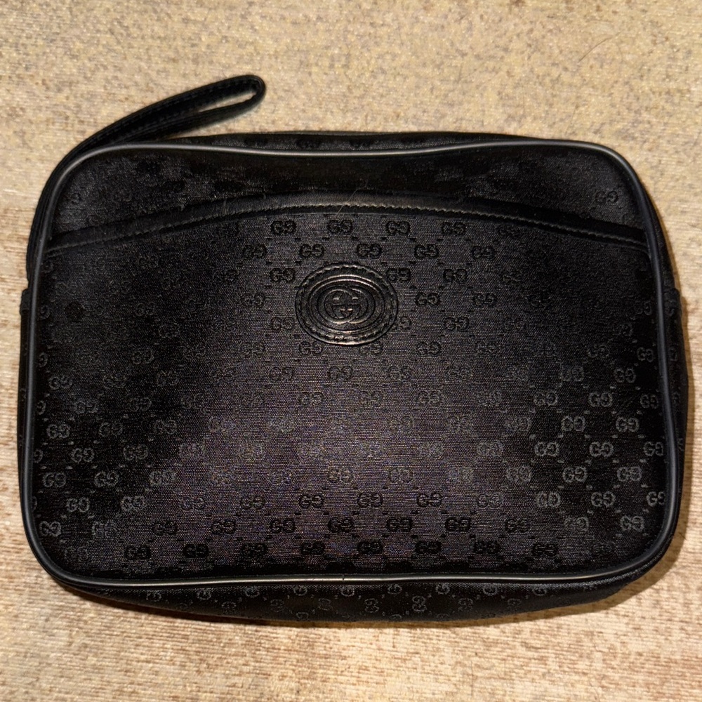 Gucci Black Micro GG Vintage Clutch with Iconic Logo Pattern